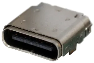 El conector USB tipo C es un conector reversible que ahorra espacio con 24 pines. El receptáculo mide sólo 8,3 x 2,5 mm y se especifica para al menos 10.000 ciclos Plug & Play.