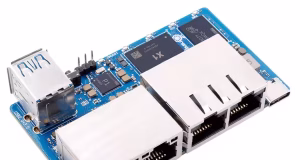 Router RISC-V Orange Pi R2S con cuatro puertos Ethernet
